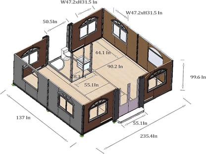 Portable Prefabricated tiny home 13x20ft, Mobile Expandable Plastic Prefab House for Hotel, Booth, Office, Guard House, Shop, Villa, Warehouse, Workshop