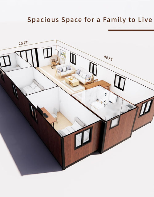 Load image into Gallery viewer, 40FT Tiny House to Live in,Portable Prefab House with 3 Bedroom,1 Full Equiped Bathroom and Kitchen,Prefabricated Container House for Adults Living,Foldable Mobile Home with Steel Frame
