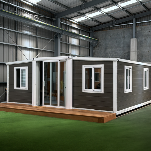 Portable Prefacbricated Modern House, 19 x 20 FT, 2 Rooms, 1 Bathroom & 1 Kitchen, Alloy Steel, Foldable Outbuilding